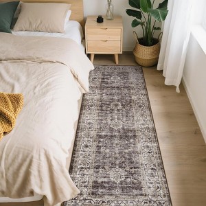 Area Rug Washable Rugs Vintage Floral Low Pile Area Rugs Non-Slip Backing Carpet for Bedroom - 1 of 4