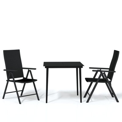 vidaXL Patio Dining Set 3 Piece Garden Outdoor Lawn Yard Terrace Balcony Dining Dinner Table and Chair Seat Seating Furniture Black