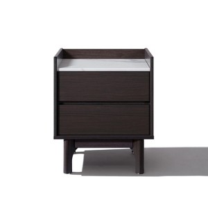 LuxenHome 23” Modi Wenge Nightstand & End Table with 2 Drawers, Raised Sides, Faux Marble Top, Manufactured Wood Brown - 1 of 4