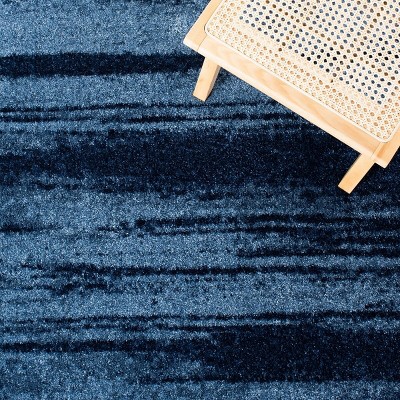Abstract Blue Shag Rectangular Rug, Hand-Knotted Synthetic Easy Care