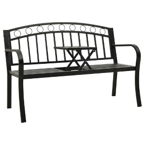 vidaXL Patio Bench with a Table 49.2" Steel Black - 1 of 4