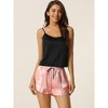 cheibear Women's Satin Spaghetti Cami Backless V-Neck Tops Ruffle Trim Shorts Sleepwear Sets - 2 of 4