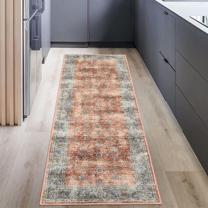Boho Vintage Floral Printed Area Rug Machine Washable Foldable Ultra Thin Non Slip Stain Resistant Pet Friendly Carpet For Home Decor - 1 of 4