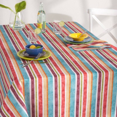 60" X 84" Cameron Stripe Fabric Tablecloth - Fiesta