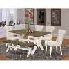 HomeStock 6-Pc Rectangle Distressed Jacobean Finish Solid Wood Top Dining Table with 1-Bench, 4-Chairs - 2 of 4