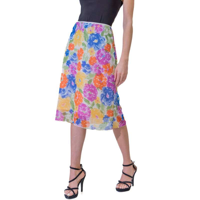 Womens Knee Length Elastic Waist Floral Pattern Skirt, 5 of 7