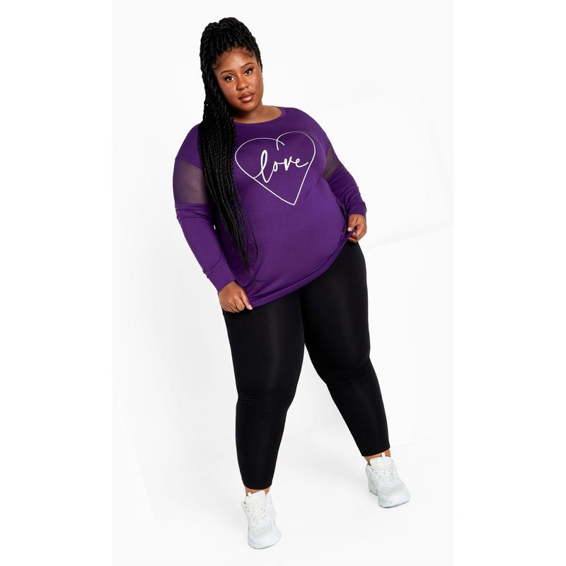 Women's Plus Size Mesh Sleeve Top - purple | AVENUE, 2 of 8