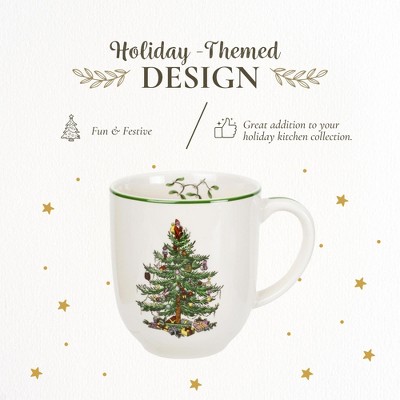 White Ceramic Christmas Tree Cafe Mug with Santa Motif