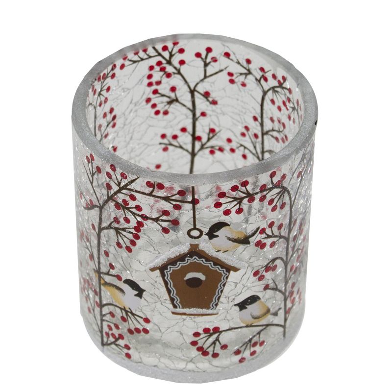 Northlight 3" Hand Painted Sparrows and Berries Flameless Glass Christmas Candle Holder, 3 of 6