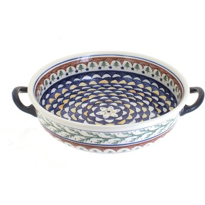 Blue Rose Polish Pottery Evergreen Round Casserole with Handles