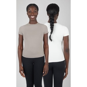 Yogalicious Womens 2 Pack Crew Neck Logan Fitted Short Sleeve Top - 1 of 4