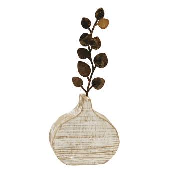 VIP Wood 13.75 in. Brown Wood Vase with Floral Decor