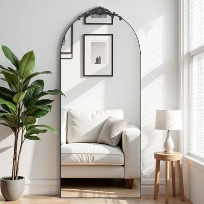 70.2x31.2-Inch Wooden Right Angled Arch with Carved Black Full-Length Mirror (With Bracket)