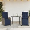 vidaXL 3-Piece Patio Dining Set - Adjustable Gray Poly Rattan Chairs with Navy Cushions & Glass-Top Table for Garden/Outdoor - 2 of 4