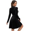 Coolmee Women Vintage High Neck Hollowed Chest Long Sleeve Waist Tie Velvet Mini Dress Cocktail Gown Dress - 3 of 4