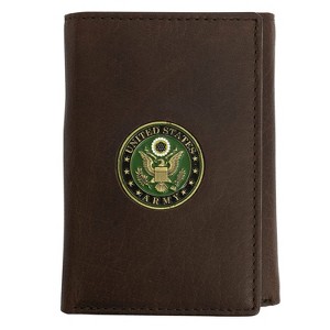 Officially Licensed "US ARMY" Medallion Genuine Leather Classic Handmade Wallet - Trifold Brown - 1 of 3
