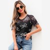 Amaryllis Women’s Sheer Bow Print Short Sleeve Blouse Mesh Overlay Lettuce Edge Hem Lightweight Top for Layering - 2 of 4