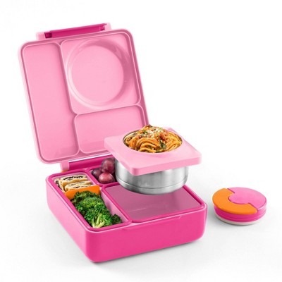 OMIEBox Insulated Bento Lunch Box with Leakproof Thermos Food Jar 3 Compartments Lunch Tote - Pink