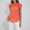Knit & Lounge Women’s Ruffle Sleeve Tie Neck Blouse Lightweight Drapey Woven Fabric Gathered Detail Casual Top - 3 of 4