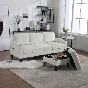 NicBex 3-Seater Chenille Sofa Couch with Removable Storage Ottoman & Cup Holders,Upholstered Sleeper Sofa for Living Room,Bedroom - 1 of 4