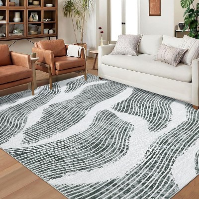 Large Area Rug, Machine Washable Low Pile Faux Wool Carpet, Non-Slip Foldable Floor Mat for Living Room Bedroom Playroom
