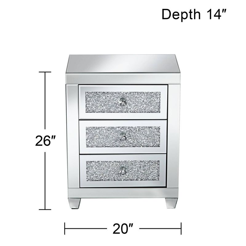 Studio 55D Gia Modern Mirrored Rectangular Accent Side End Table 20" x 14" with 3-Drawer Silver Glass Crystal for Living Room Bedroom Bedside Entryway, 4 of 10