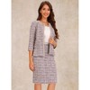 INSPIRE CHIC Women's Tweed Business Button Down 3/4 Sleeve Jacket Pencil Skirt Suit 2-Piece Set - 2 of 4