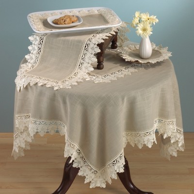 Taupe Lace Trimmed Polyester Table Runner 16" x 72"