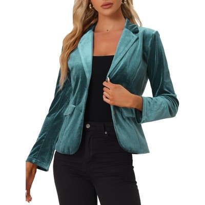 INSPIRE CHIC Women's Notched Lapel Vintage Office Button Front Velvet Blazer