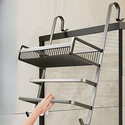 MaseiKar No-Drill Bathroom Towel Rack, Shower Door Hooks Stainless Steel Wall-Mounted Towel Bar for Glass Door, Spa & Small Spaces