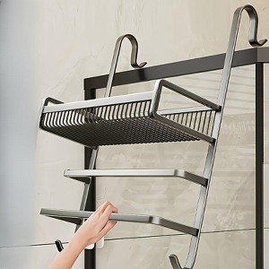 MaseiKar No-Drill Bathroom Towel Rack, Shower Door Hooks Stainless Steel Wall-Mounted Towel Bar for Glass Door, Spa & Small Spaces - 1 of 4