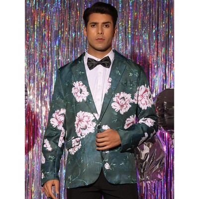 Lars Amadeus Men's Slim Fit One Button Prom Floral Print Blazer Jacket Pink Navy 50 — фото 2