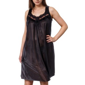 YafeMarte Women’s Silky Satin Feeling Sleeveless Nightgown with Lace and Ruffle Trim Design - 1 of 4