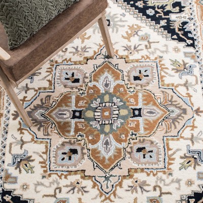 Beige and Navy Hand-Tufted Wool Rectangular Area Rug