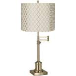 360 Lighting Swing Arm Desk Table Lamp 36" Tall Antique Brass Off White Embroidered Hourglass Fabric Drum Shade for Living Room Bedroom