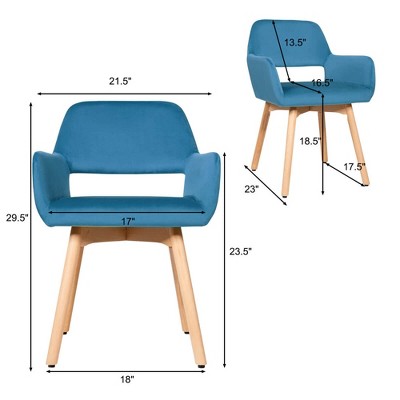 Set of 2 Blue Velvet Modern Accent Armchairs