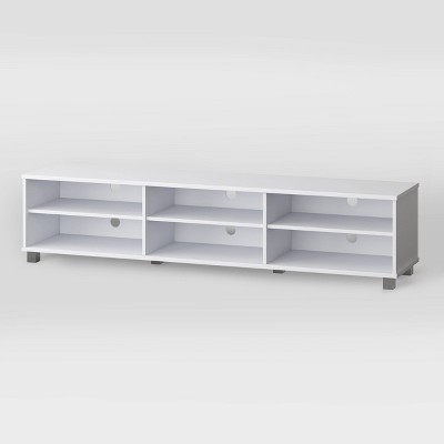 Modern White and Silver 78" TV Stand with Open Shelving