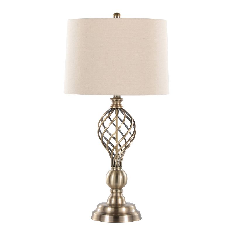 LumiSource (Set of 2) Linx Twist 29&#34; Contemporary Metal Table Lamps Antique Soft Brass and White Linen Shade from Grandview Gallery, 2 of 8