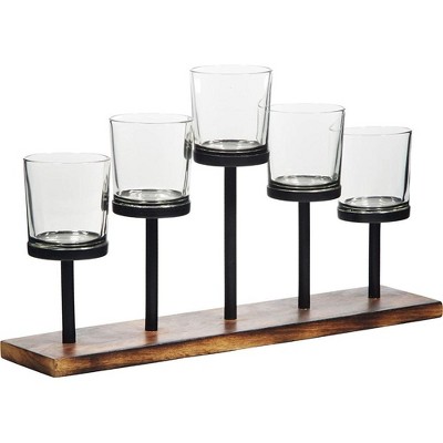 Elegant Wood and Glass Votive Candle Holder Centerpiece
