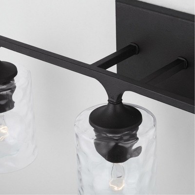 Black Iron 3-Light Dimmable Vanity with Clear Water Glass