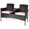 Costway Patented Patio Rattan Conversation Set Loveseat Sofa Cushioned Coffee Table Mix Brown - 2 of 4