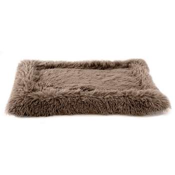 Precious Tails Eyelash Faux Fur Bordered Cat and Dog Mat - S - Taupe