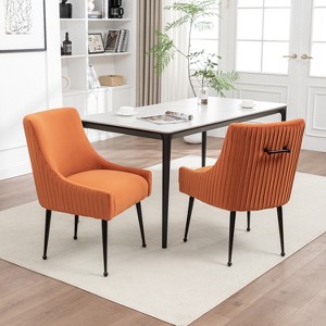 SEYNAR Modern Glam Velvet Black Metal Legs Dining Chair or Vanity Chair Set of 2 with Rear Handle - 1 of 4