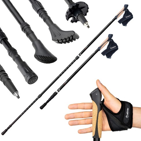 ATTRAC Aluminium 69-136 cm Trekking Poles with Shock Absorbing - Black