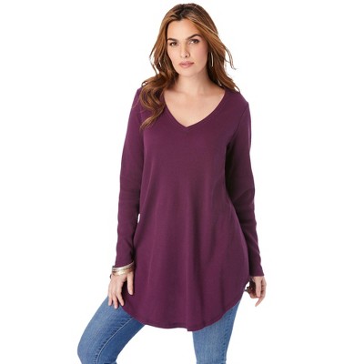 Roaman's Women's Plus Size V Neck Thermal Swing Tunic