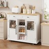 41" Kitchen Island with Drop Leaf, Rolling Island with 2 Glass Door Cabinets, 3 Open Shelves & 2 Drawers, Mobile Island Table, White and Natural - 4 of 4