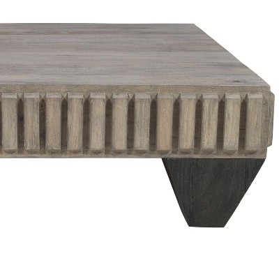 Handcrafted Sandblasted Gray Mango Wood Square Coffee Table with Tapered Legs