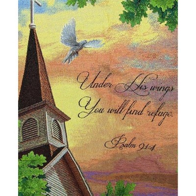 Manual Woodworks and Weavers Inspirational Christian Throw – Woven Cotton Blanket with Psalm 91:4 Verse