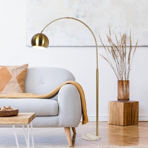 Oasis Long Arm Gold Brass Adjustable Floor Lamp with Round White Marble Base - 1 of 1