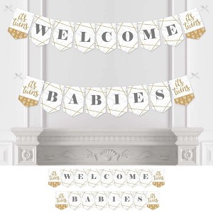 Big Dot of Happiness It's Twins - Gold Twins Baby Shower Bunting Banner - Party Decorations - Welcome Babies - 1 of 4